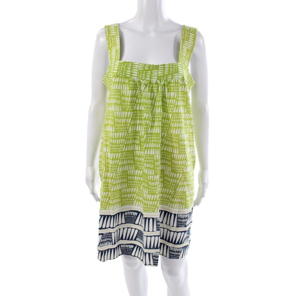 Seaton Women Shift Dress Green Cotton Square Neck Sleeveless Knee Length Size L